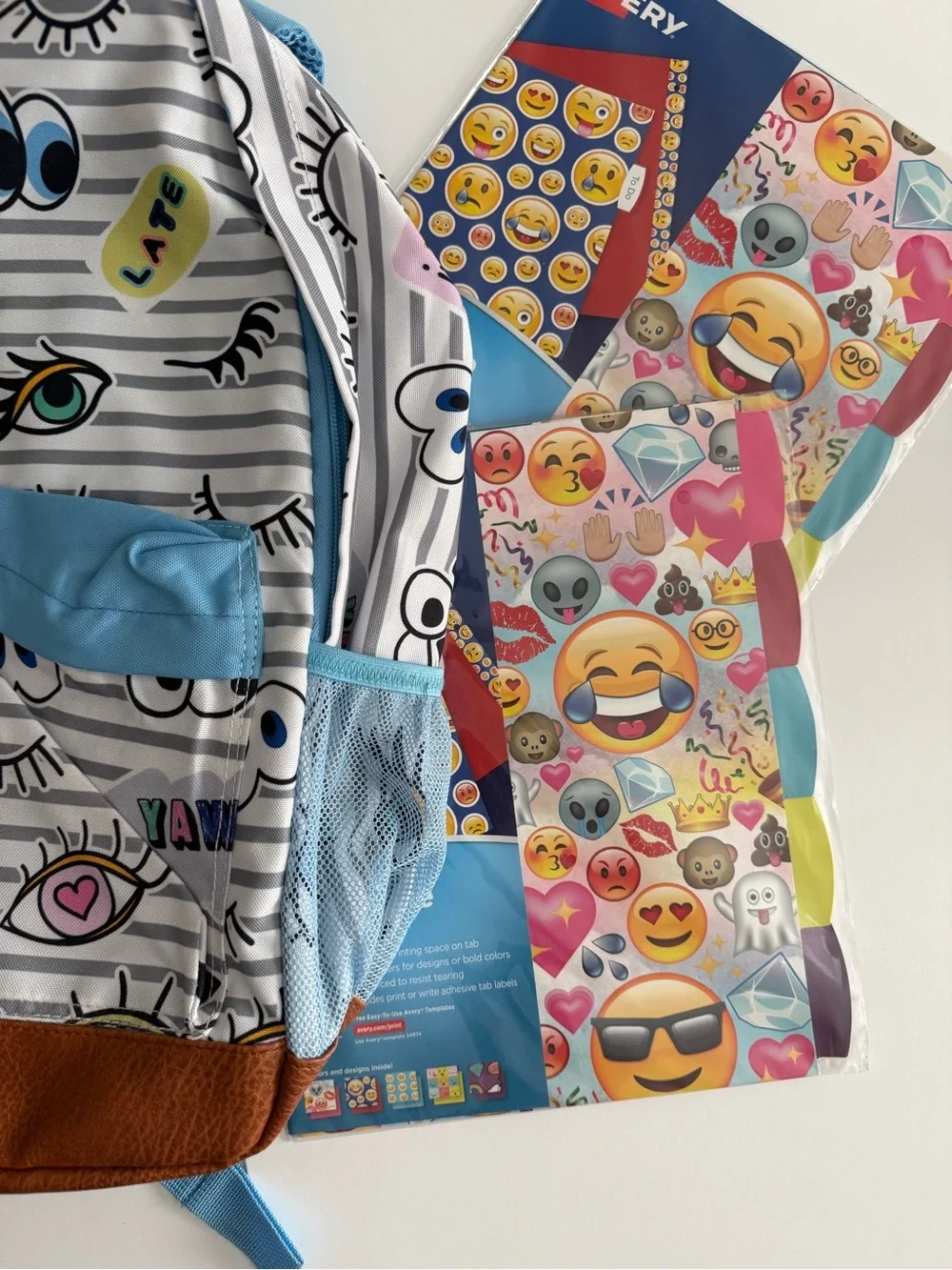 Kids Blue and White Graphic Eye-Print Backpack - Unbranded